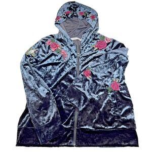 Standard Grace Full‎ Zip Hoodie Women's XL Grey Embroidered Floral Flowers Used